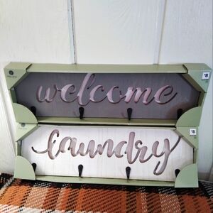 BUNDLE OF 2!! "Welcome" & "Laundry Wall Decor with Hooks. NEW!!